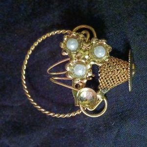 Vintage Pearl Flowers in a Basket Brooch